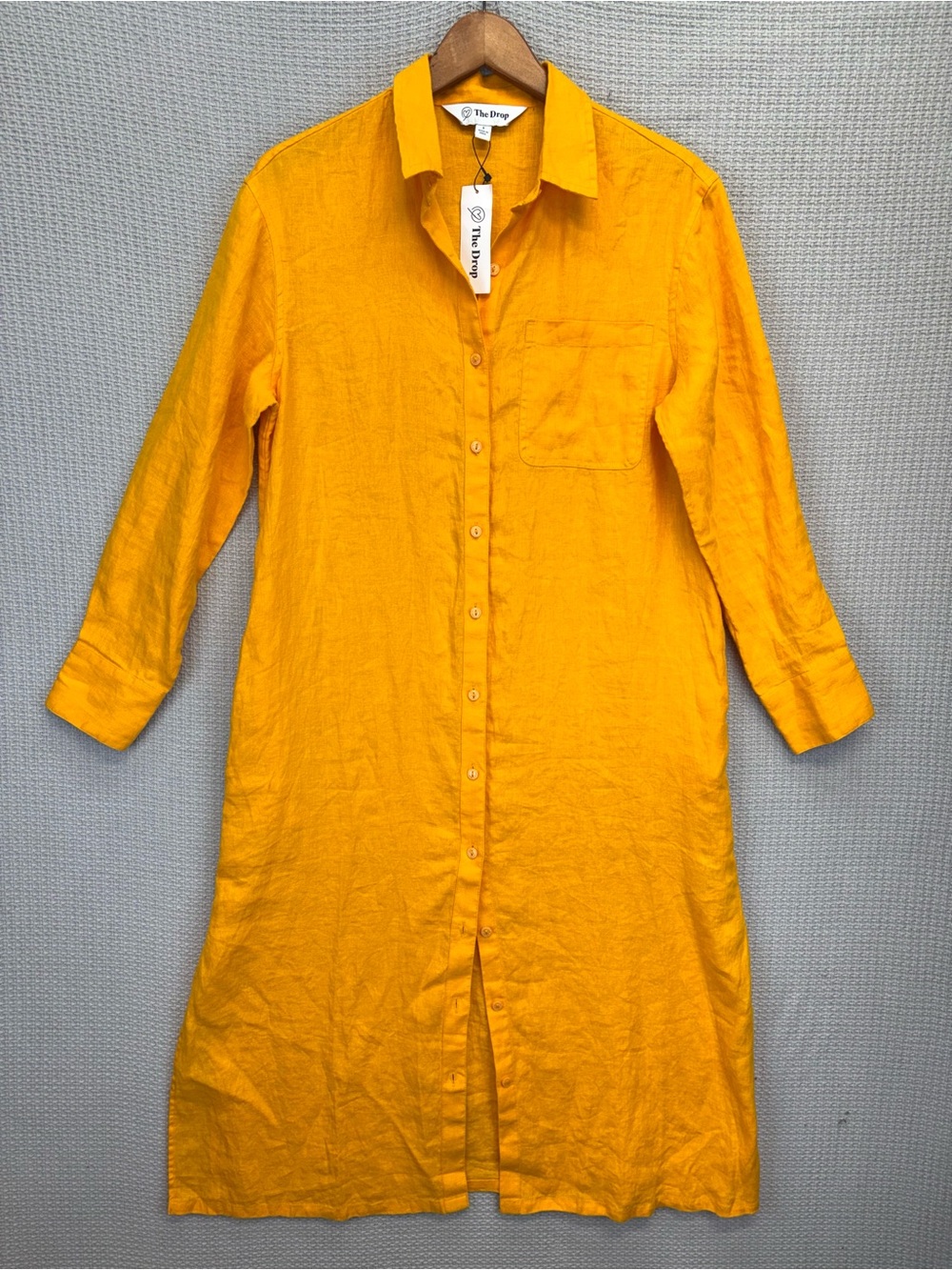 NWT The Drop Women's Yellow Fiona Relaxed 100% Linen Midi Shirt Dress Small Boho